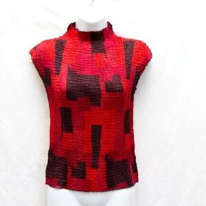 Vgt Rafael Y2K Blood Red Goth Crinkle Sleeveless Mock Neck Stretch Top Size S